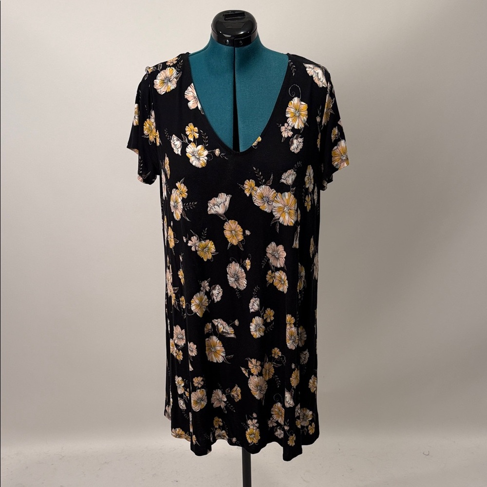Mossimo Supply Co. Black and Yellow Floral T-Shirt Dress